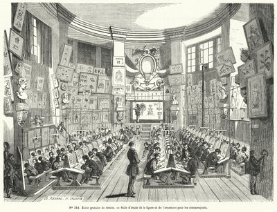 Ücretsiz bir çizim okulunda başlangıç sınıfı, Fransa (gravür) by French School