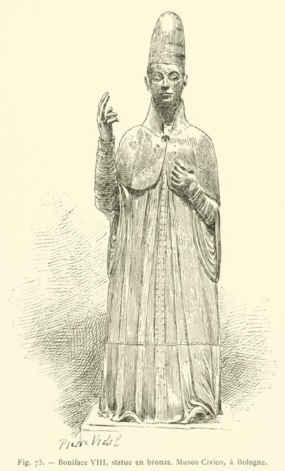 Boniface VIII, bronz heykeller, Museo Civico, Bologne (gravür) by French School
