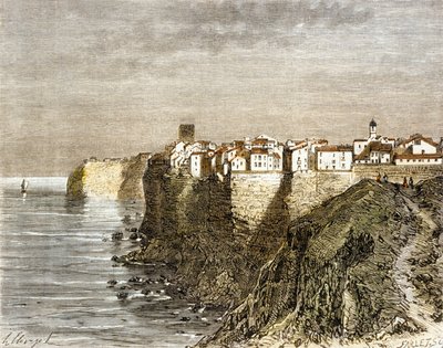 Bonifacio, Korsika (renkli gravür) by French School