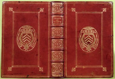 Armand-Jean du Plessis, Kardinal Richelieu (1585-1642) arması ile Tacitus Annals kitap kapağı (kırmızı deri ve altın) by French School