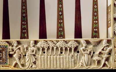 Bir çift sevgiliyi betimleyen tavla tahtasının bordür, 1415 by French School