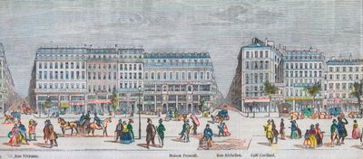 Güney tarafında Montmartre Bulvarı ve güney tarafında bulvar des Italiens - Rue Vivienne - Maison Frascati - Rue Richelieu - Cafe Cardinal - Edmond Texier tarafından “Tableau-de-Paris” gravürü 1852 by French School