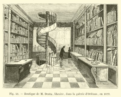 1829 yılında Orleans galerisinde M Dentu, kitapçı, Dükkanı by French School
