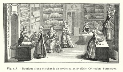 18. yüzyılda bir moda tüccarının dükkanı, Bonnardot Koleksiyonu (gravür) by French School