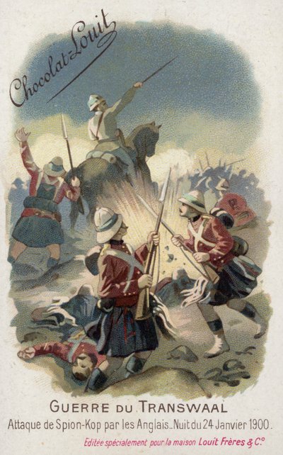24 Ocak 1900 gecesi Spion Kop'a saldıran İngiliz birlikleri (chromolitho) by French School