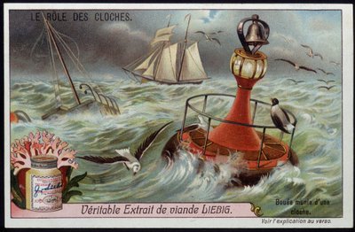Tekneleri uyarmak için çanlı şamandıra - Liebig chromo by French School