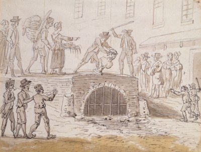 Kanalizasyona atılan Marat büstü, 5 Şubat 1795 (kağıt üzerine suluboya) by French School