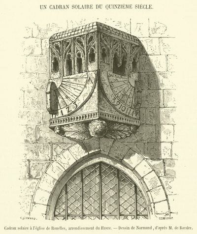 Rouelles kilisesinde güneş saati, Le Havre bölgesi (gravür) by French School