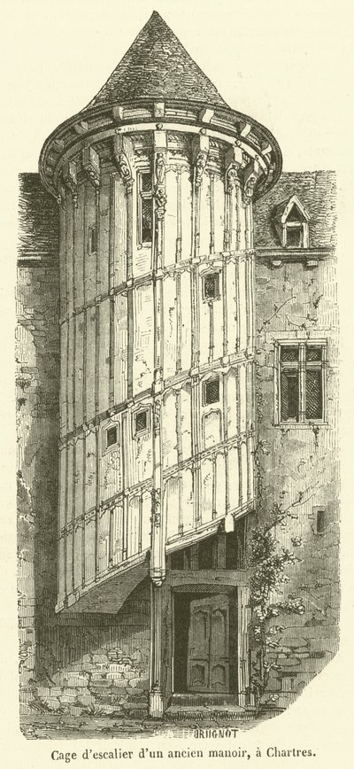 Chartres eski bir malikanenin merdiven boşluğu (gravür) by French School