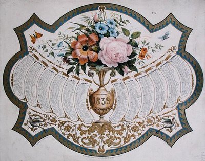 1839 takvimi, Godefroy Engelmann (1788-1839) tarafından kazınmış, c.1838 (renkli taş) by French School