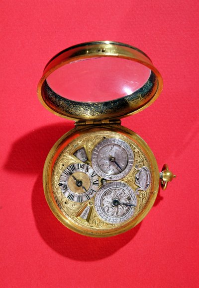 Takvim saati, c.1690 (altın yaldızlı pirinç) by French School