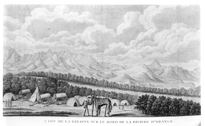 Orange Nehri kıyısındaki Zürafa Kampı, Francois Le Vaillant (1753-1824) tarafından 1796