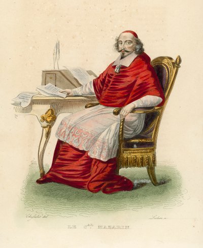 Kardinal Mazarin (renkli gravür) by French School