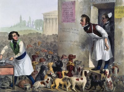 Parislilerin kuduz köpeklerle uğraşan karikatürü, 1840 dolayları by French School