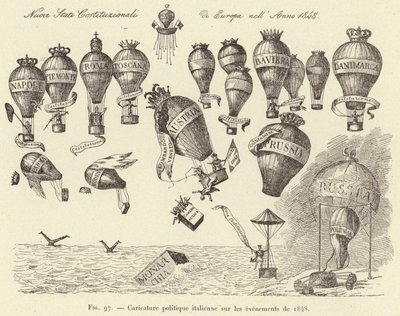 1848 olaylarıyla ilgili İtalyan siyasi karikatürü (gravür) by French School