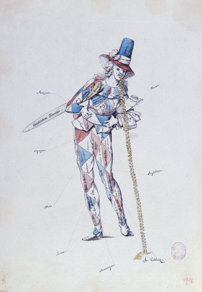 Fransız aristokrat göçmenlerini hicveden karikatür, c.1792 by French School