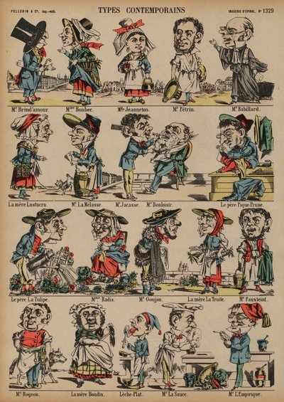 Karikatürler (renkli gravür) by French School