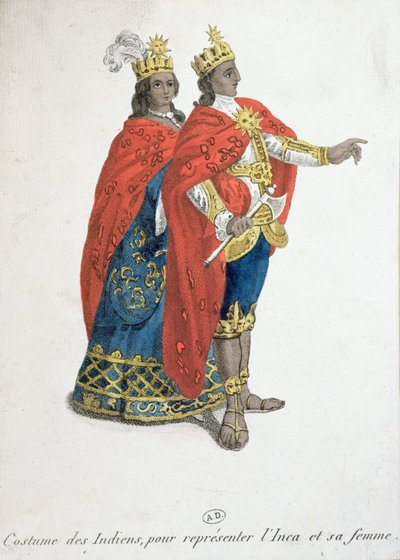 İnka kral ve kraliçesini temsil eden Karnaval Kostümleri, on sekizinci yüzyılın sonlarında by French School