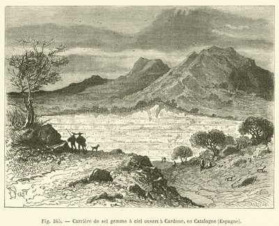 Cardone, Katalonya, İspanya'da açık ocak kaya tuzu ocağı (gravür) by French School