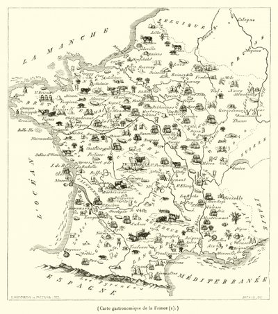 Fransa gastronomik haritası (gravür) by French School