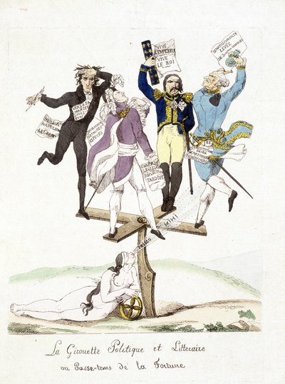 Napolyon Bonapart hakkında karikatür. Kaderin geçtiği siyasi ve edebi rüzgar gülü. by French School