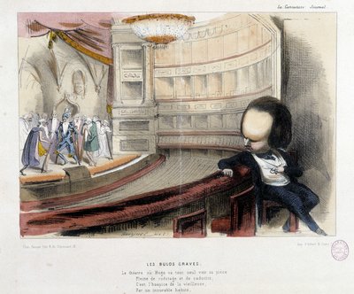 Victor Hugo ve tiyatro üzerine karikatür - litografi by French School