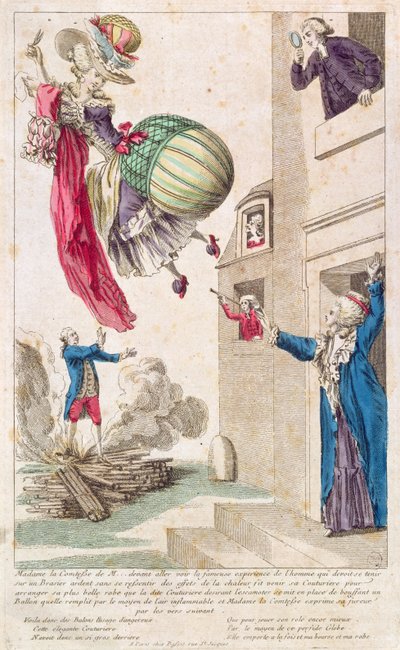 Moda ve balonla dalga geçen çizgi film, c.1783-4 by French School