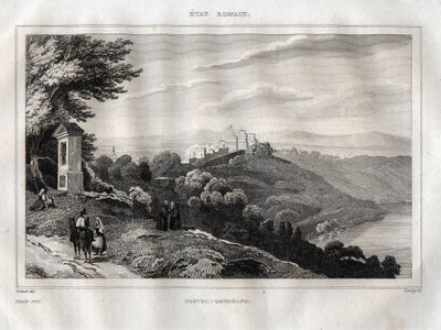 Castel Gandolfo - M. de Norvins, Ch tarafından “” Pitoresk İtalya” dan Gravür. Nodier 1834-1836. by French School