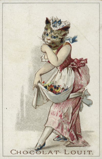 Bir elbise giyen kedi by French School