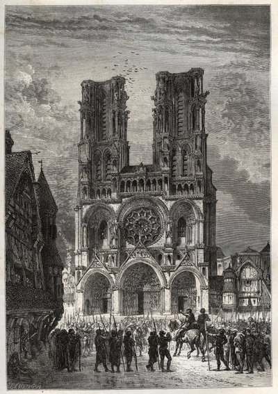 Cathedrale Notre-Dame (Notre Dame) de Laon (1150-1180), Aisne - Laon Katedrali - “Fransa tarihinin torunlarıma anlattı” dan gravür - Francois Guizot - 1872-1876 by French School