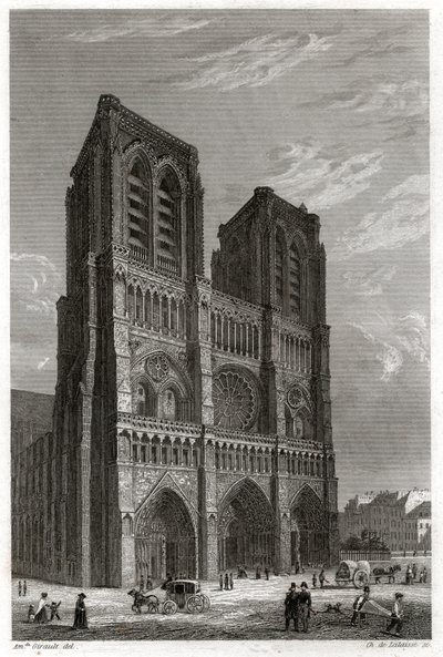 Notre Dame de Paris Katedrali. (gravür, yaklaşık 1850) by French School