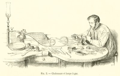 Blowtorch ve gaz lambası (gravür) by French School