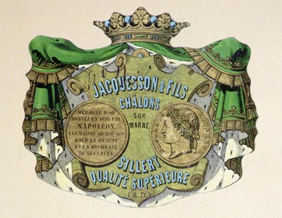 Jacquesson & Fils için şampanya etiketi, Champagne Sillery Marque, 19. yüzyıl ortası (renkli litho) by French School