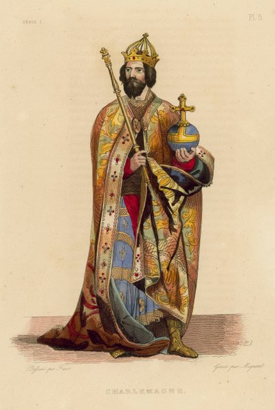 Şarlman (renkli gravür) by French School