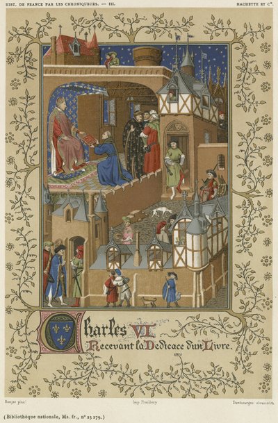Charles VI bir kitabın ithafını alıyor by French School