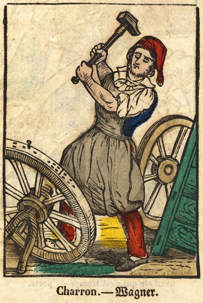 Charron (arabaları üreten); Esnaf serisi, 19. yüzyılın Epinal görüntüsü. by French School
