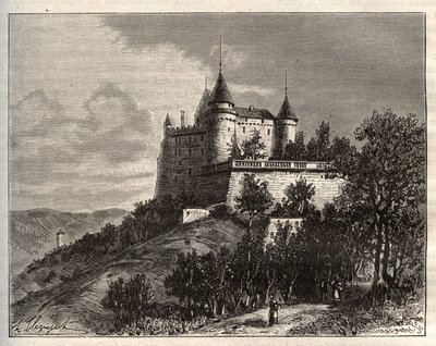 Chateau de Mercues - Cahors - V.A. tarafından “La France illustree: coğrafya, tarih, istatistiksel yönetim” de gravür Malt-Kahverengi. 1884 by French School