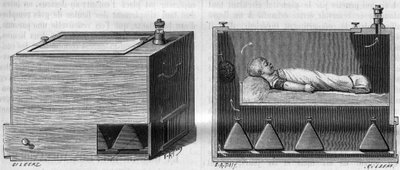 Çocuk kuvözü Dr. Alfred Auvard (1855-1940), doğumhanede kullanılan aparata göre, solda, dıştan görünüş, sağda iç görünüş. “La Nature. Revue des sciences et de ses uygulamaları aux arts et à l