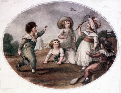 Tekerlek oyunu oynayan çocuklar (şimdi badminton). by French School