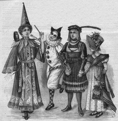 Çocuk giyimi: cadı kostümleri, palyaço, sayfa ve “İmparatorluk”. 23 Ocak 1896 tarihli “La gazette du dimanche” de gravür. by French School