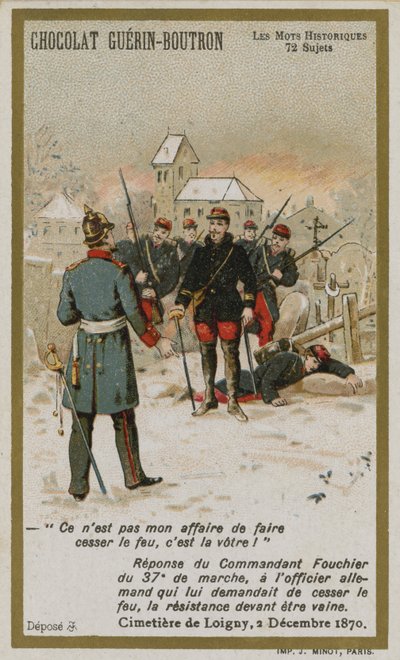 Chocolat Guerin-Boutron ticari kartı, Tarihi Sözler serisi (chromolitho) by French School