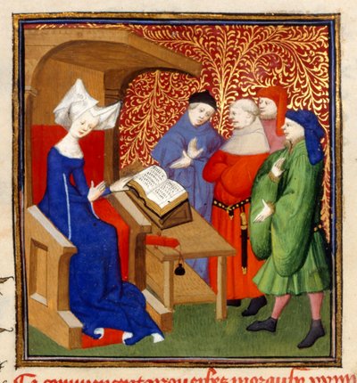 Christine Instructing, MS Harley 4431, f.259v, Fransa, c.1410-14 (parşömen üzerine renkli) by French School