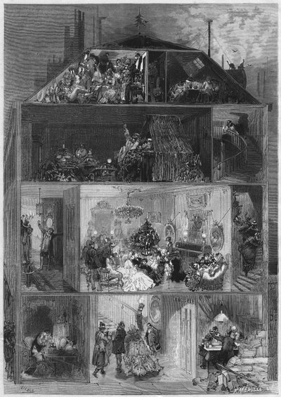 Noel Arifesi: Yeni Yıl Arifesini kutlamanın farklı yollarını sunan bir Paris binasının kesiti. 19 Ekim 1872 tarihli “Le Monde Illustré” n°810