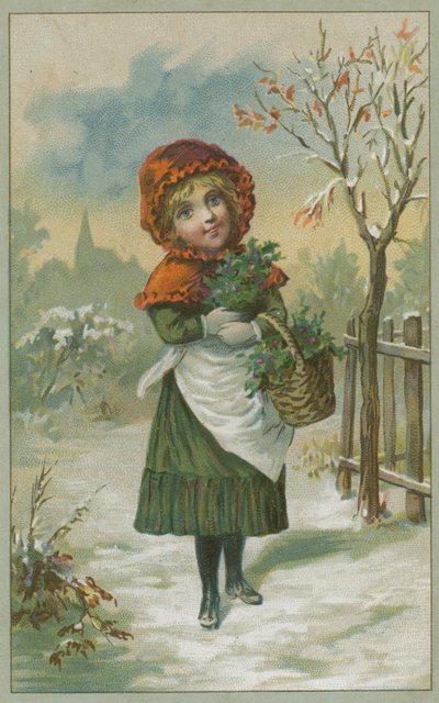 Holly toplama kız ile Noel sahnesi by French School