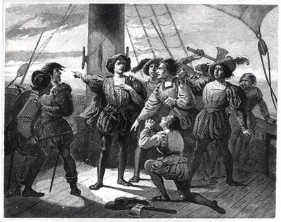 Christopher Columbus (1450-1506) Mürettebatını Korkutuyor by French School
