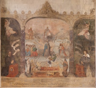 Kilise (Vaftizci Aziz John Kilisesi). İç mekan. Şapel Saint-Fursy. Duvar resimleri. Meryem'in yüceltilmesi (iyi ölüm olarak bilinen fresk). 17. yüzyıla başlayın. by French School
