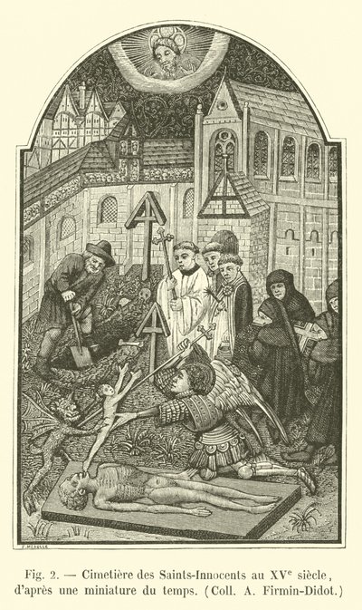 15. yüzyılda Azizler-Masumlar Mezarlığı, zamanın bir minyatüründen sonra, Coll A Firmin-Didot by French School