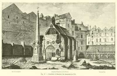 1785 yılında Masumların mezarlığı ve toplu mezarları by French School