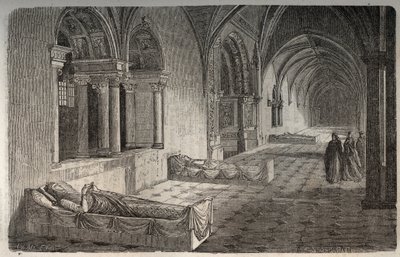 Henri II - Eleonore de Guyenne - heykelleri ile Fontevrault Manastırı - Victor Duruy (1811-1894) - 1882 tarafından “Histoire de France” da gravür by French School