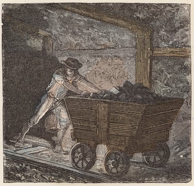 Kömür madenciliği (renkli gravür) by French School